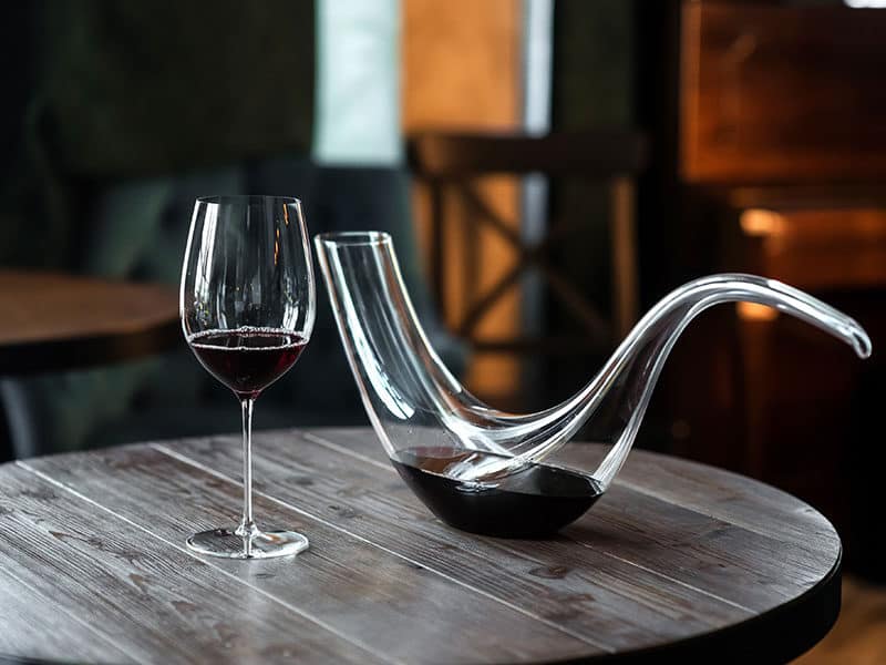 Decanter Red Wine Glass on Wooden