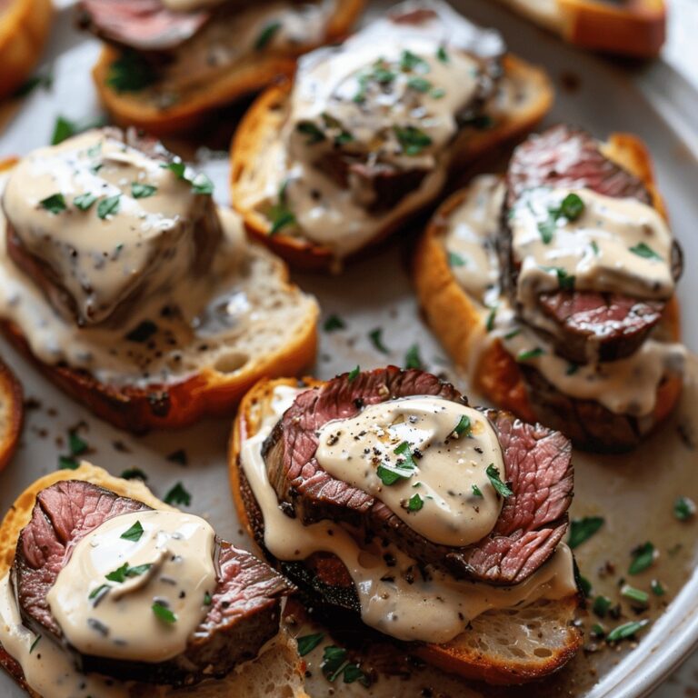 Elegant Beef Tenderloin Crostini With Parmesan Cream Sauce Recipe
