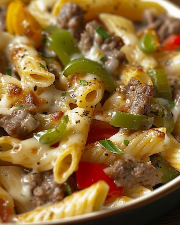 Melty Philly Cheesesteak Pasta Bake Recipe