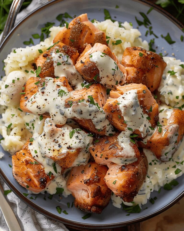 Air Fryer Salmon Bites with Garlic Cream Sauce Recipe