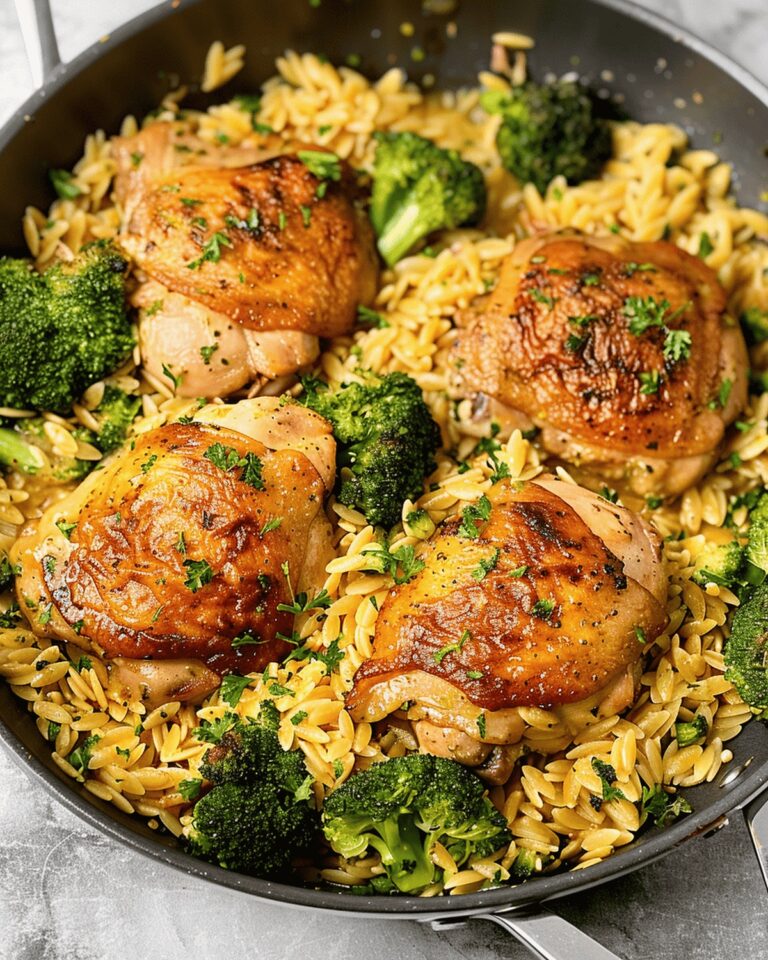 Skillet Chicken Thighs with Broccoli Cheddar Orzo Recipe