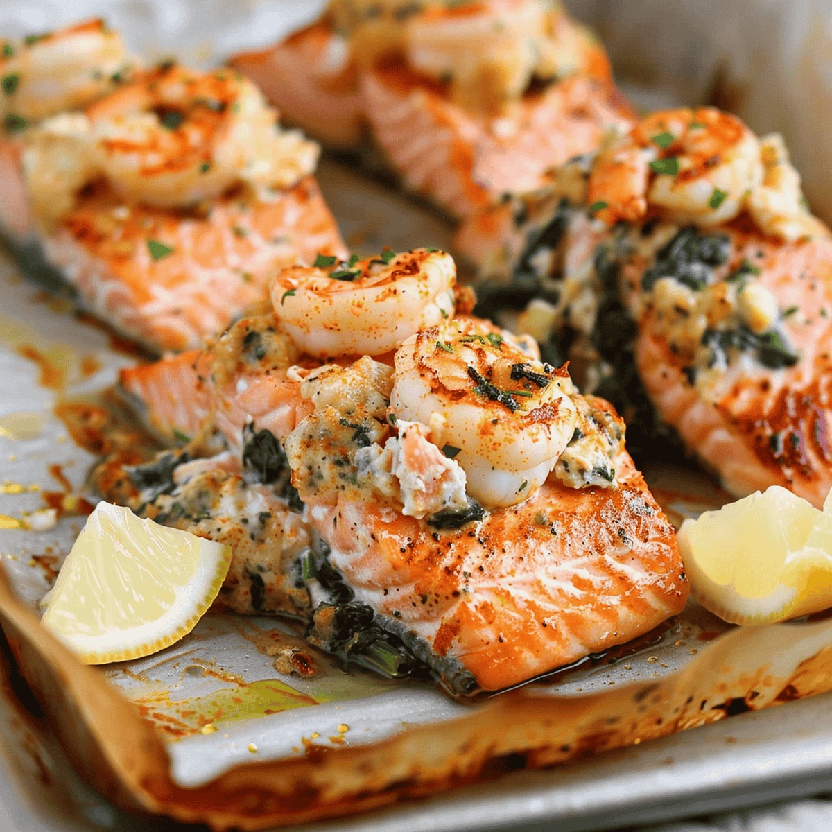 Succulent Crab And Shrimp Stuffed Salmon Recipe