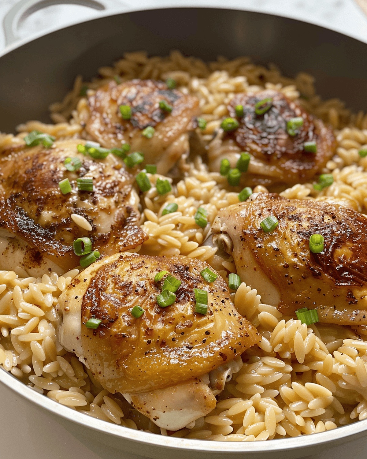 Tangy Sour Cream And Onion Chicken Thighs With Orzo Delight Recipe