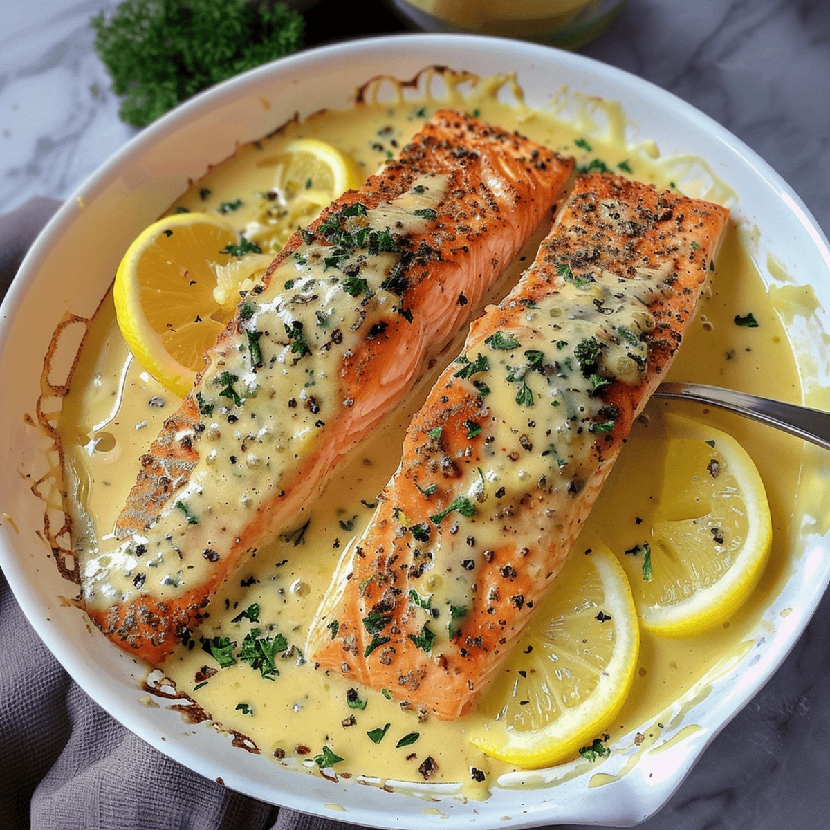 Succulent Salmon With Lemon Butter Cream Sauce Recipe