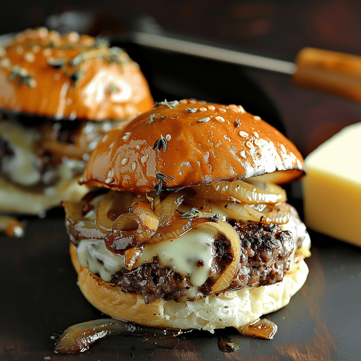 Caramelized Onion and Cheese Burgers Recipe