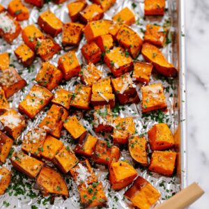 Golden Parmesan Sweet Potato Cubes Recipe