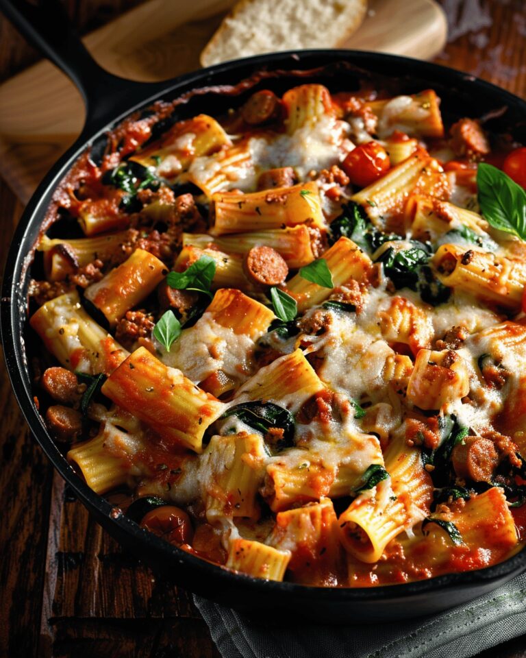 Cheesy Italian Sausage And Spinach Rigatoni Bake Recipe