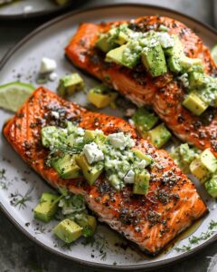 Baked Salmon with Avocado & Feta Recipe