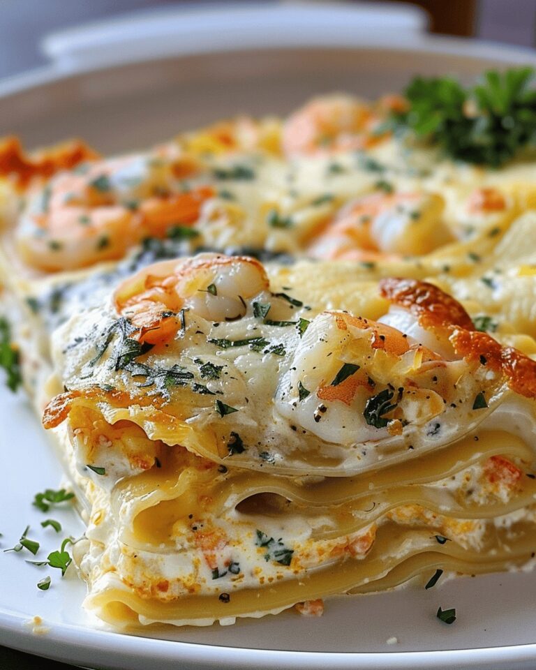 Silky Garlic Butter Shrimp Scampi Lasagna Bake Recipe