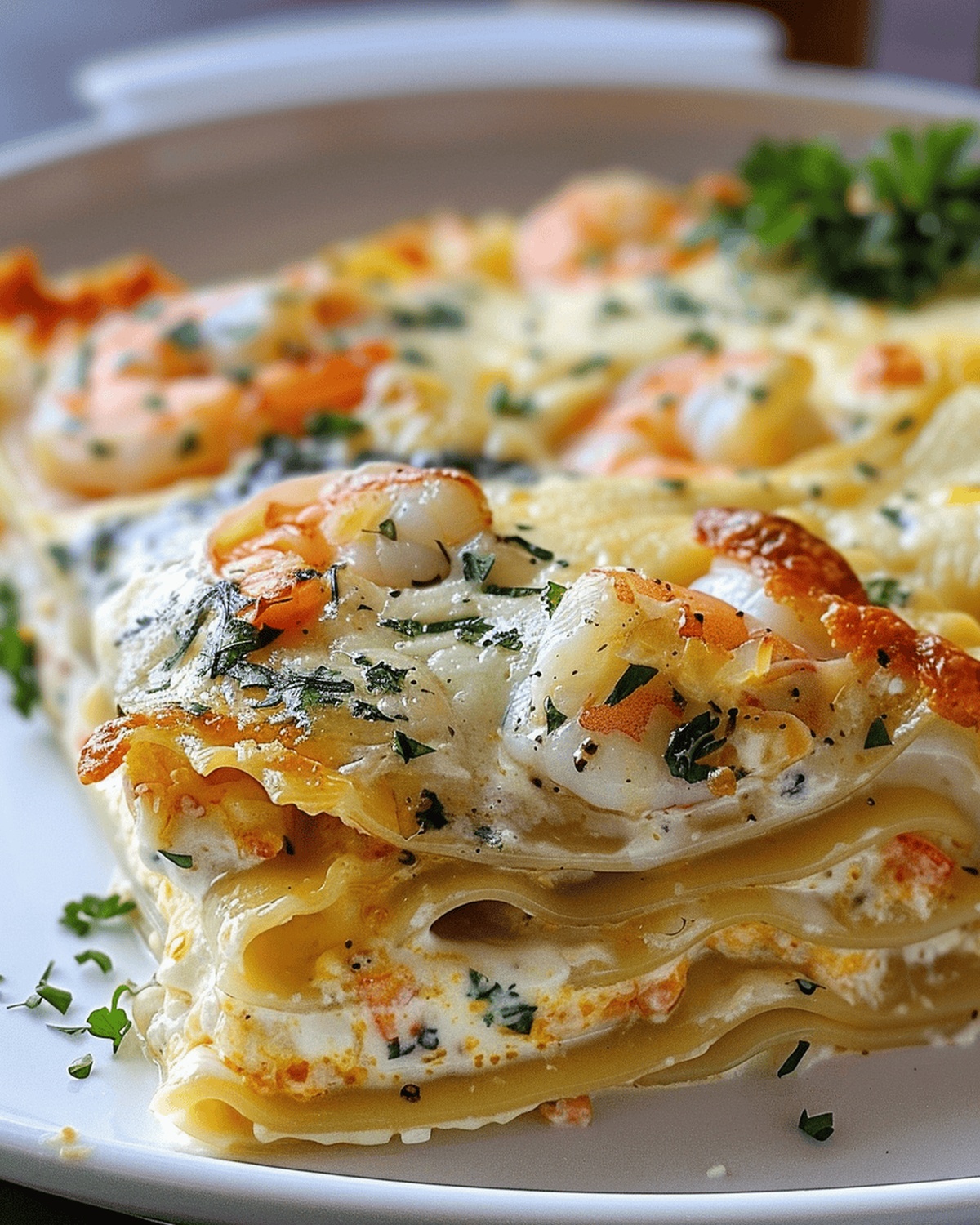 Silky Garlic Butter Shrimp Scampi Lasagna Bake Recipe