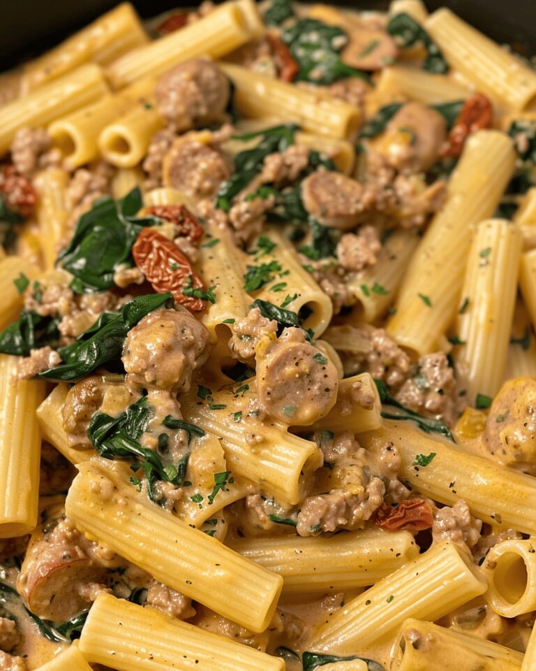Creamy Tuscan Sausage Pasta Bake Recipe