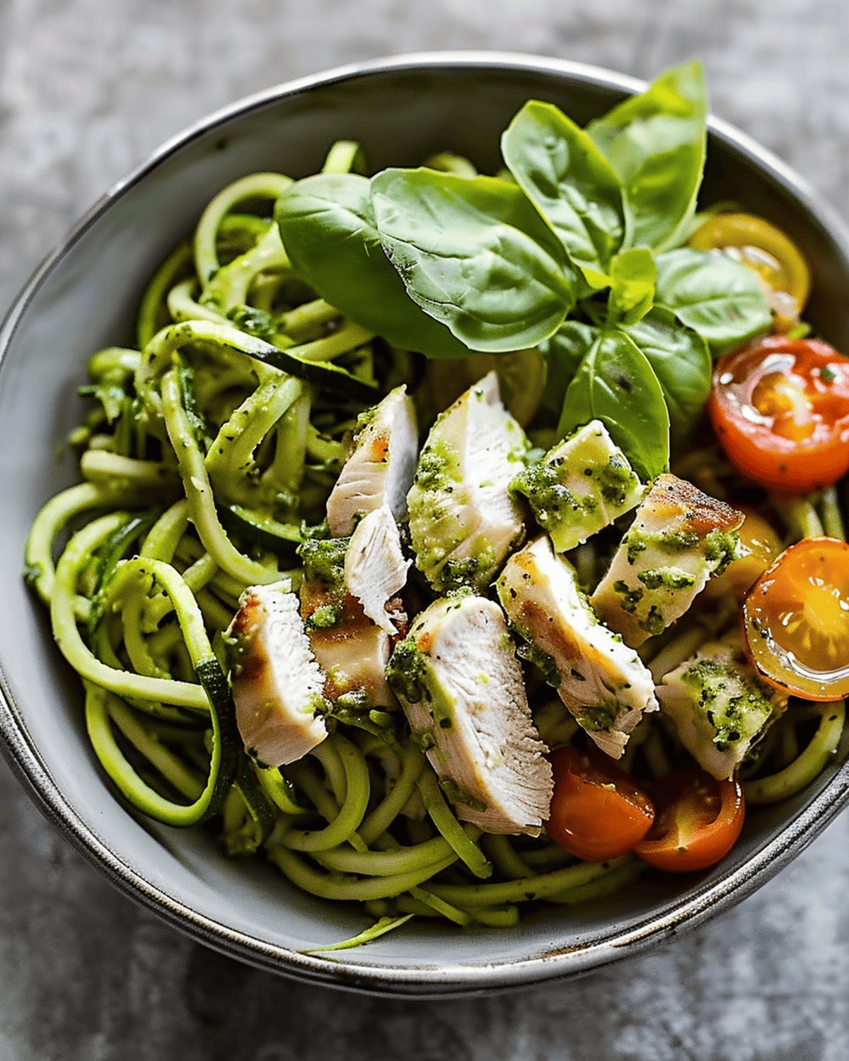 Zucchini Noodle Chicken Pesto Bowl Recipe