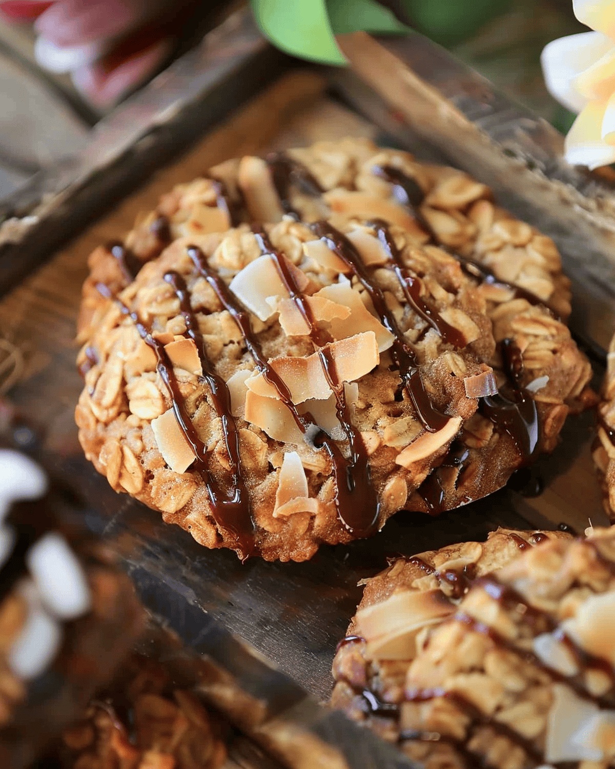 Thin Crispy Oatmeal Cookies with Toasted Coconut and Chocolate Drizzle Recipe