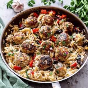 Rustic Greek Meatballs And Orzo Skillet Recipe