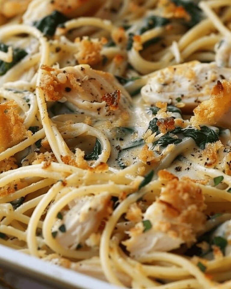 Cheesy Chicken Spinach Spaghetti Bake Recipe