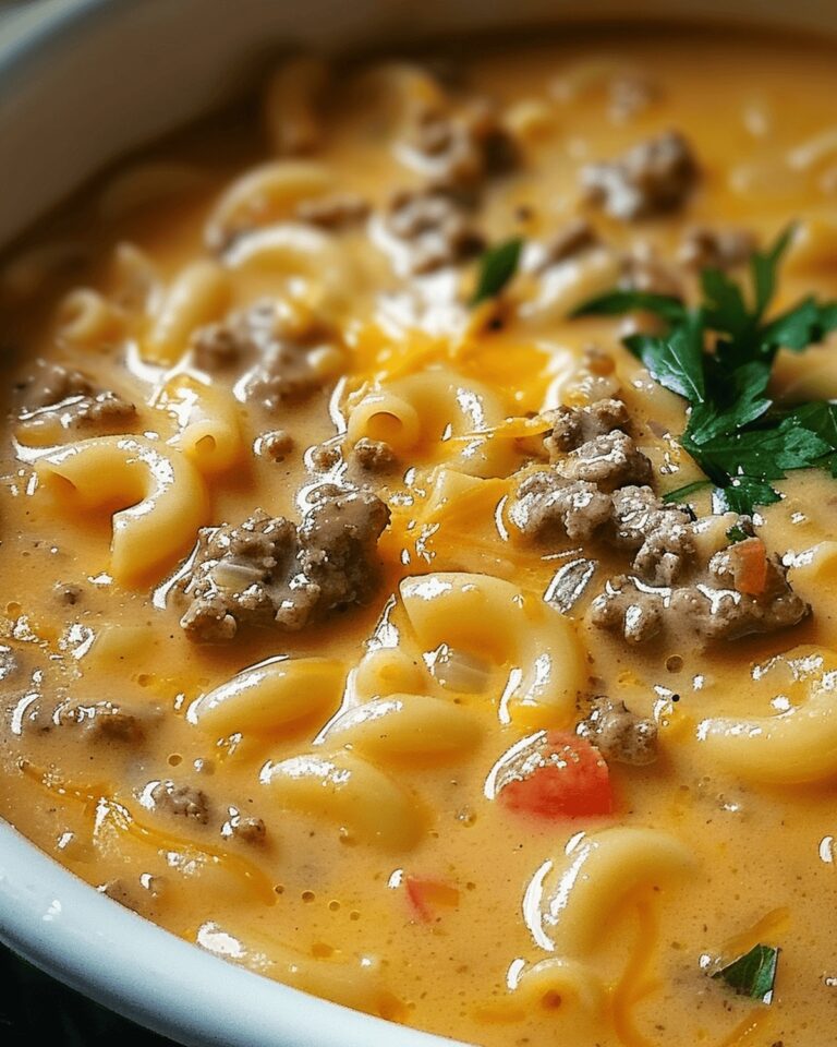 Hearty Cheesy Beefy Macaroni Soup Recipe