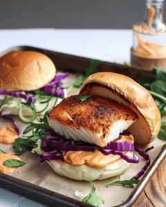 Blackened Fish Burger & Sriracha Mayo Recipe