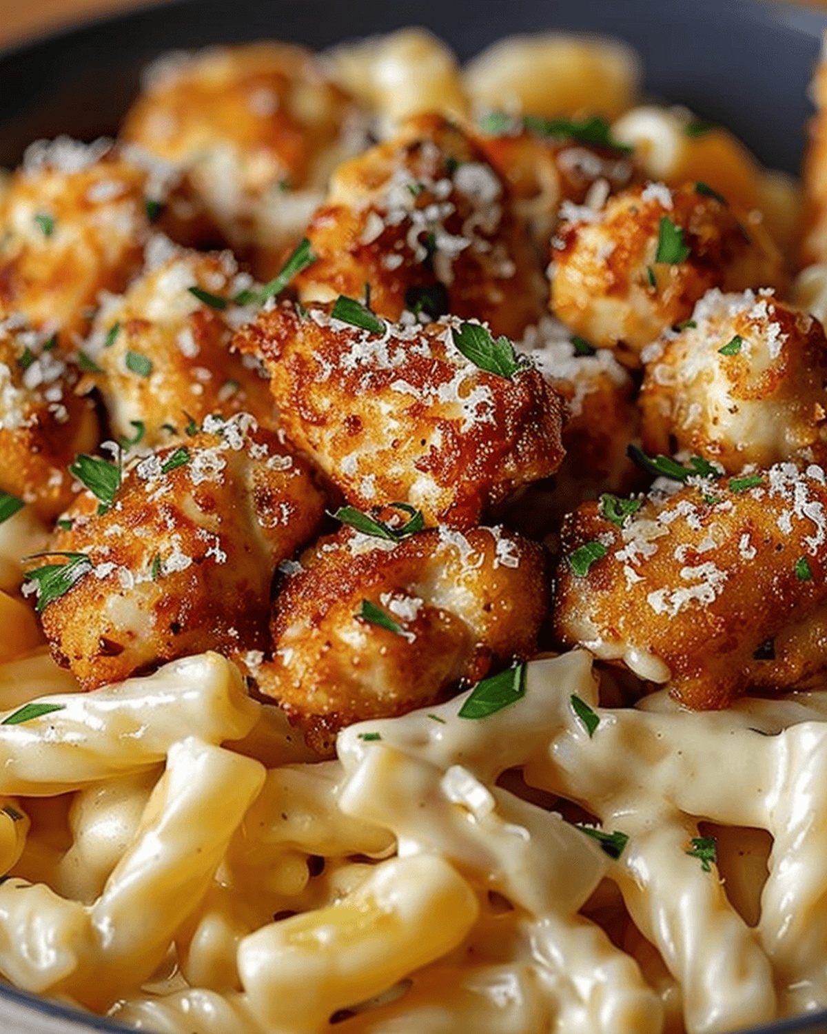 Golden Garlic Butter Chicken Bites With Silky Parmesan Pasta Recipe