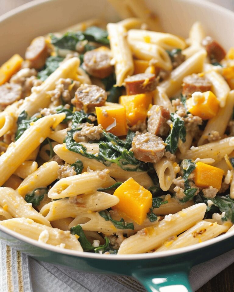 Butternut Squash, Spinach, & Sausage Penne Delight Recipe