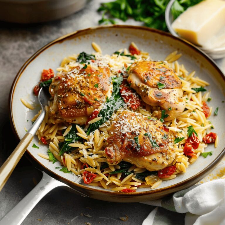 Hearty Tuscan Chicken And Orzo Skillet Recipe