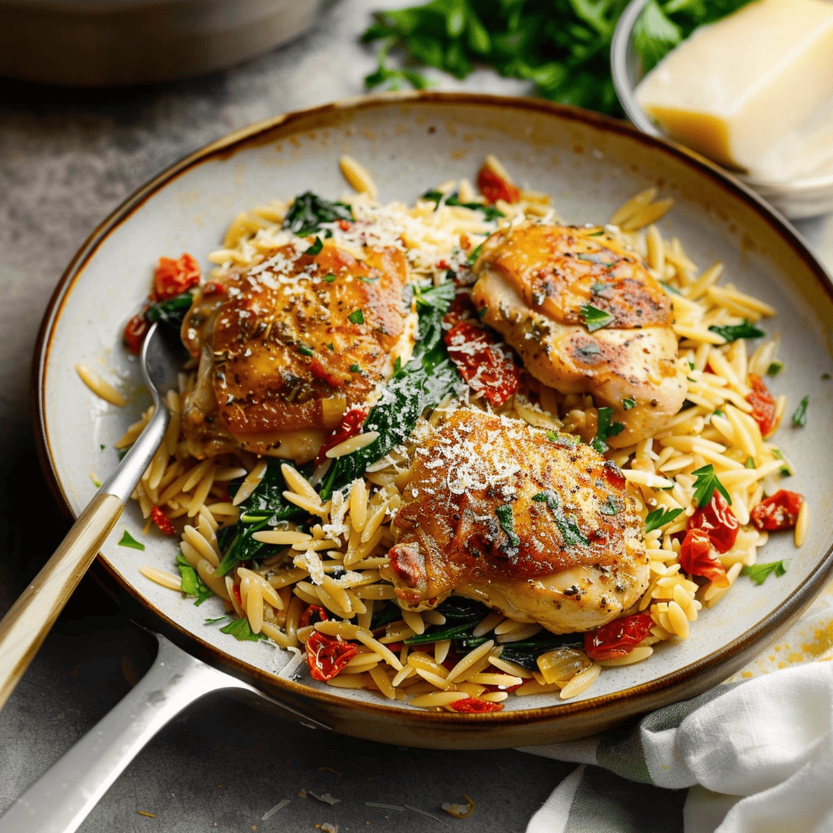 Hearty Tuscan Chicken And Orzo Skillet Recipe