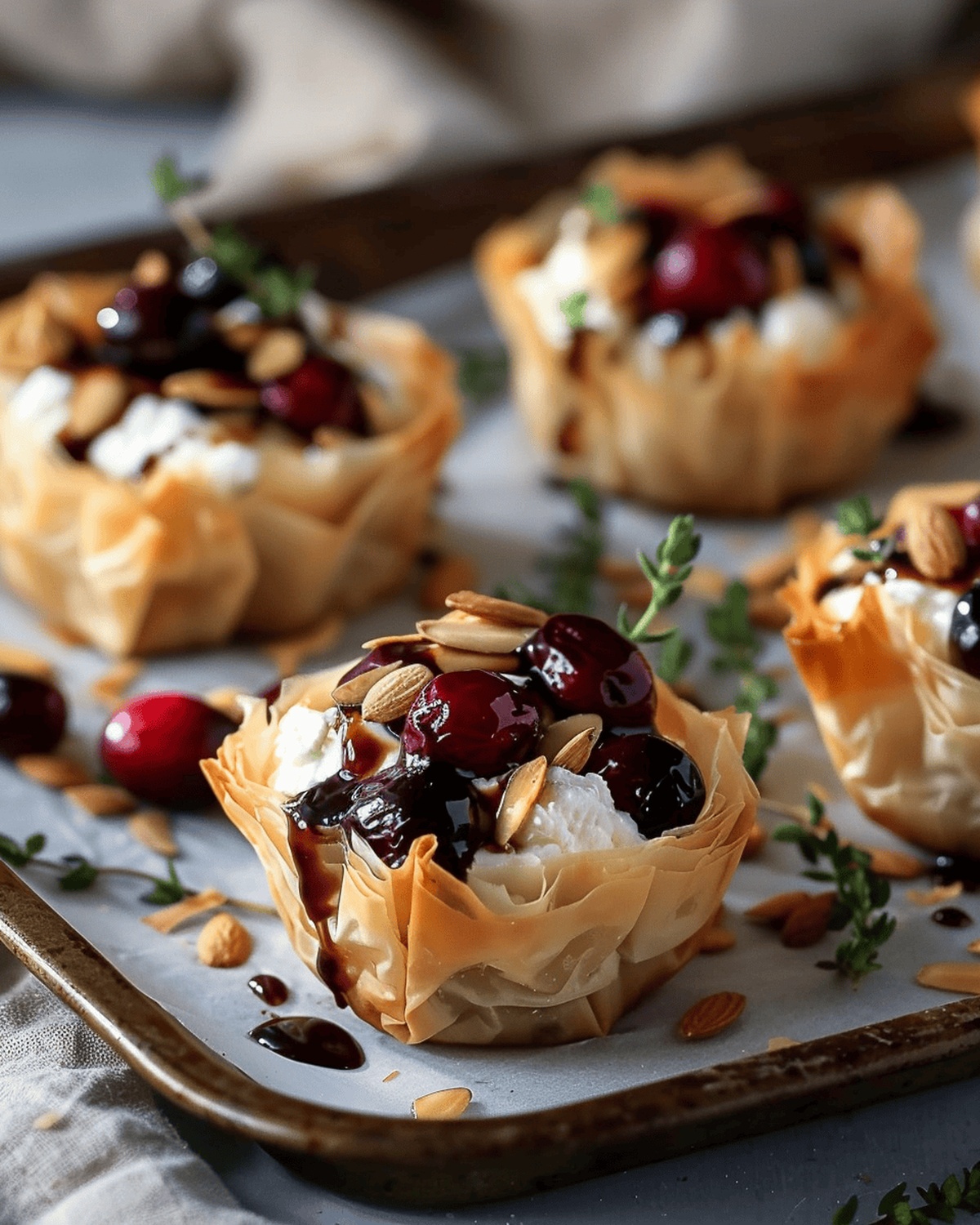 Crispy Cranberry & Almond Goat Cheese Phyllo Bites With Maple Balsamic Drizzle Recipe