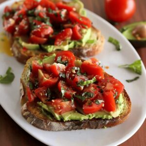 Rustic Avocado And Tomato Bruschetta Toast Recipe