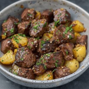 Sizzling Air Fryer Garlic Butter Steak Bites With Crispy Potatoes Recipe