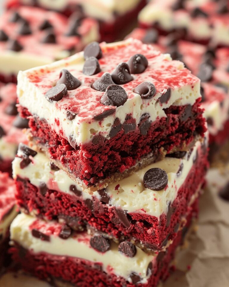 Luscious Red Velvet Chocolate Chip Cheesecake Bars Recipe