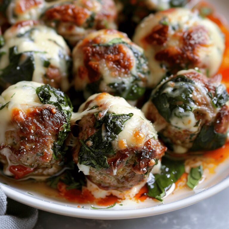 Spinach Garlic Meatballs Stuffed with Mozzarella Recipe