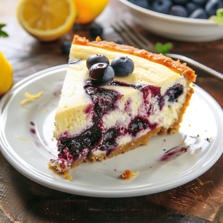 Velvety Lemon Blueberry Swirl Cheesecake Recipe