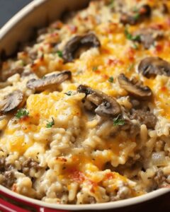 Hearty Beef And Mushroom Rice Bake Recipe