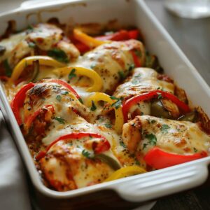 Fiery Monterey Jack Chicken And Peppers Bake Recipe