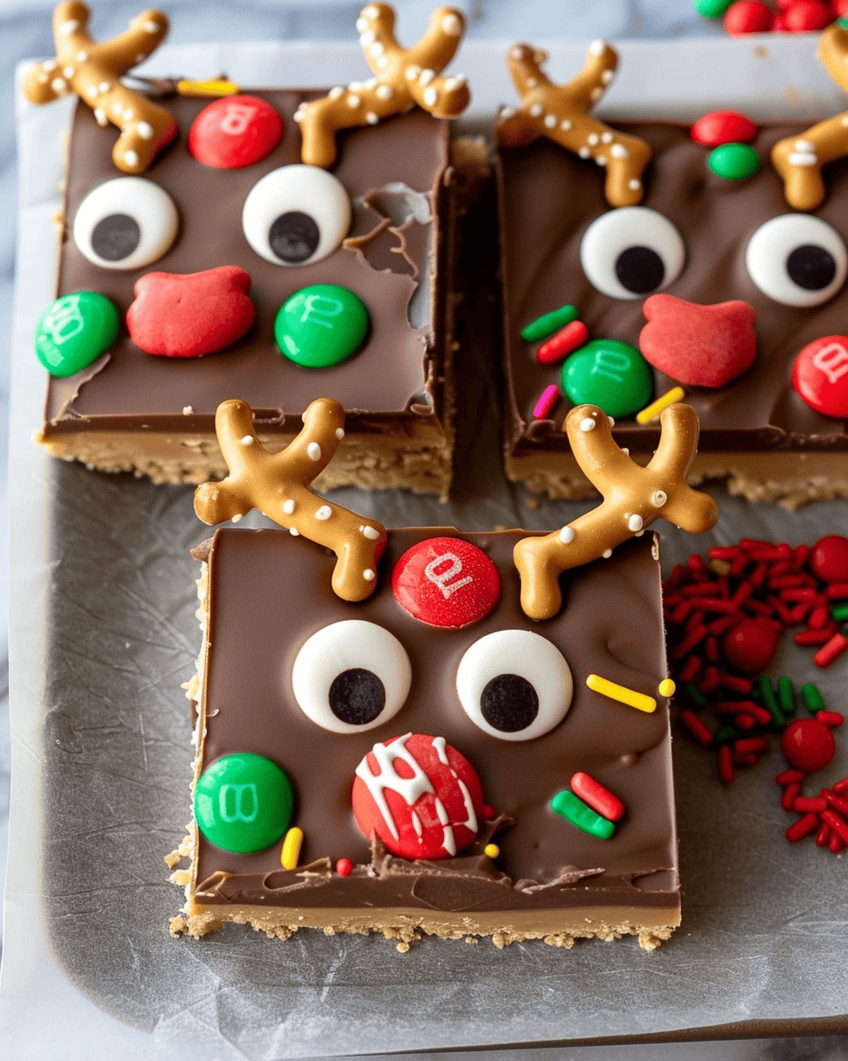 Festive Reindeer Peanut Butter Chocolate Bars Recipe