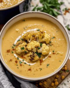Creamy Cauliflower Chickpea Garlic Soup Recipe