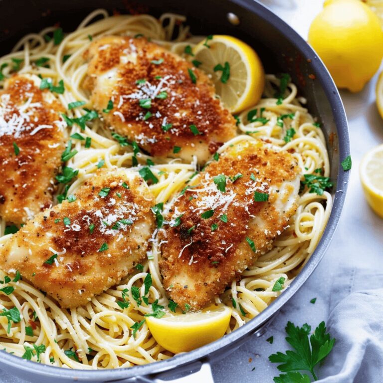 Golden Parmesan Chicken Over Silky Lemon Garlic Pasta Recipe