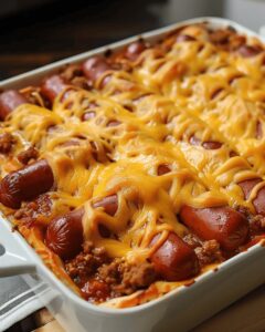 Hearty Chili Cheese Hot Dog Bake Recipe