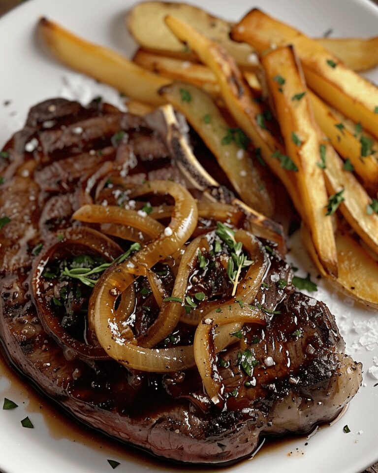 Mouthwatering Ribeye Steak With Caramelized Onions And Crispy Fries Recipe